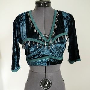 Velvet teal handmade gypsy top